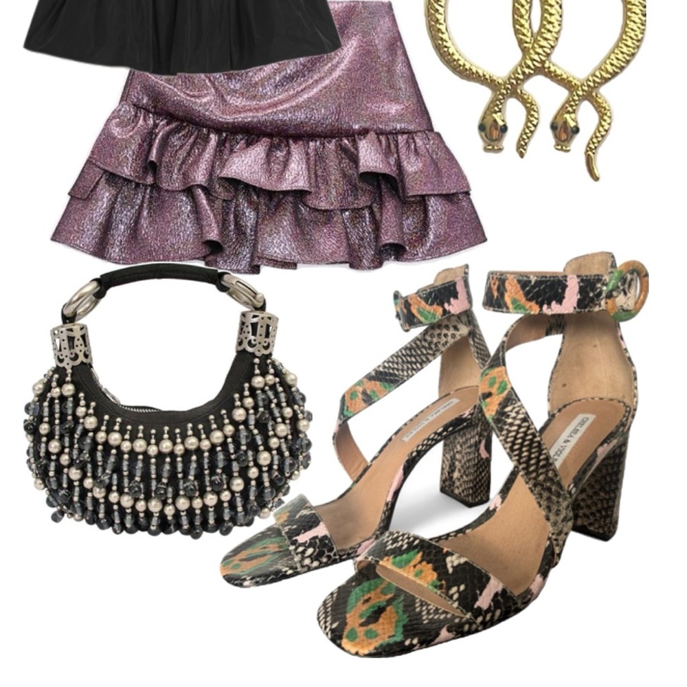 Chelsea & Violet Black Ruffled Bubble Heels